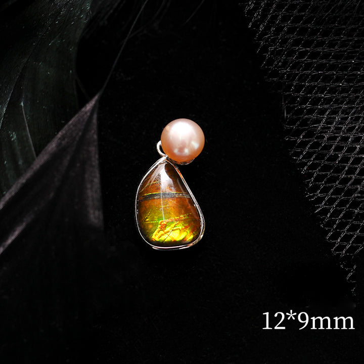 Collana in argento 925 con perle d'acqua dolce e ammolite naturale Olivenorma 