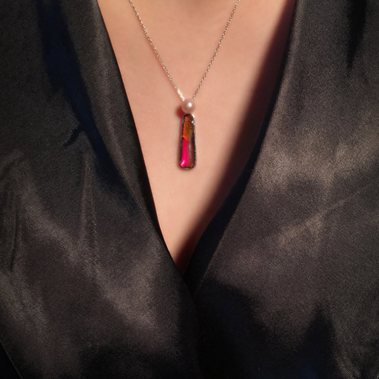 Collana in argento 925 con perle d'acqua dolce e ammolite naturale Olivenorma 