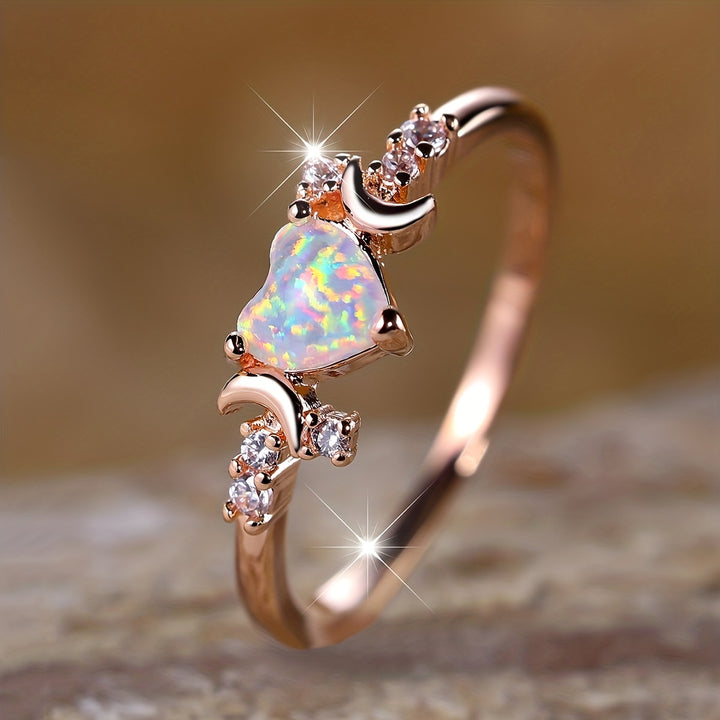 Anello Olivenorma "Light Of Our Love" con cuore in opale e fasi lunari