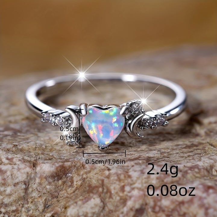 Anello Olivenorma "Light Of Our Love" con cuore in opale e fasi lunari