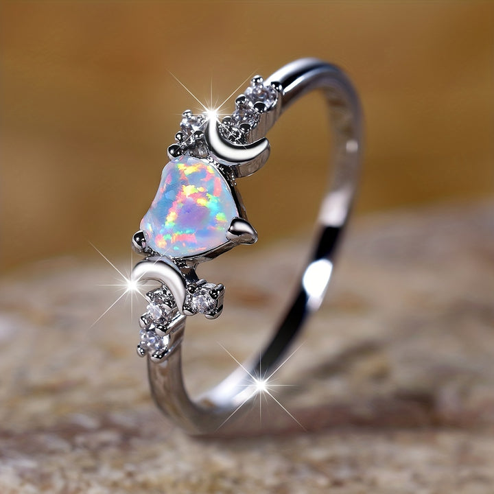 Anello Olivenorma "Light Of Our Love" con cuore in opale e fasi lunari
