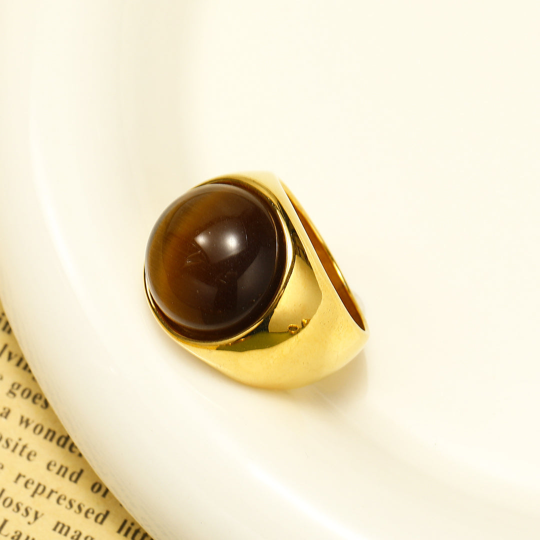 Anello con pietra preziosa grande occhio di gatto Olivenorma