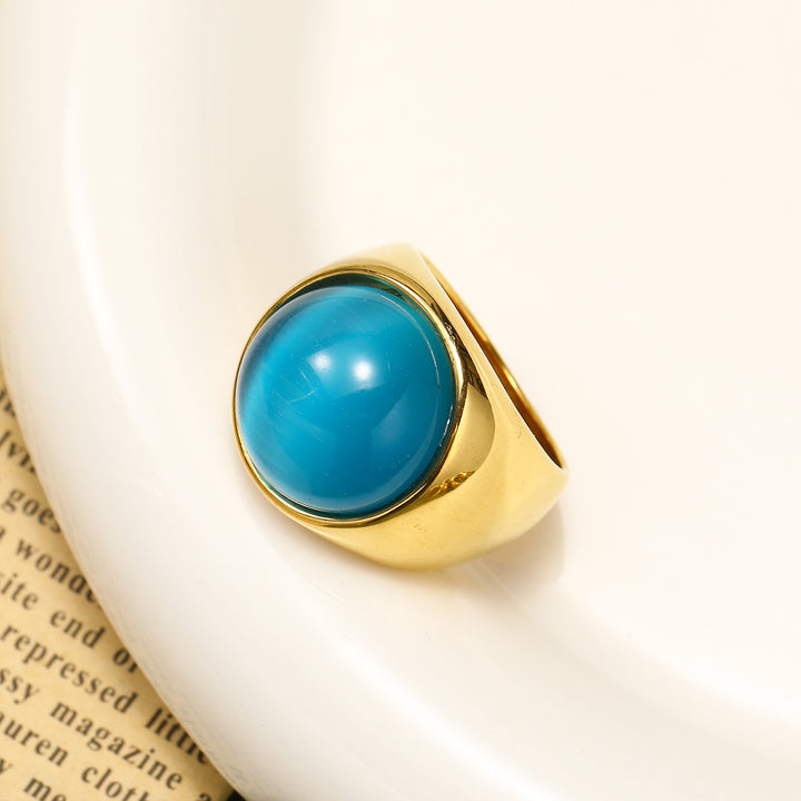 Anello con pietra preziosa grande occhio di gatto Olivenorma