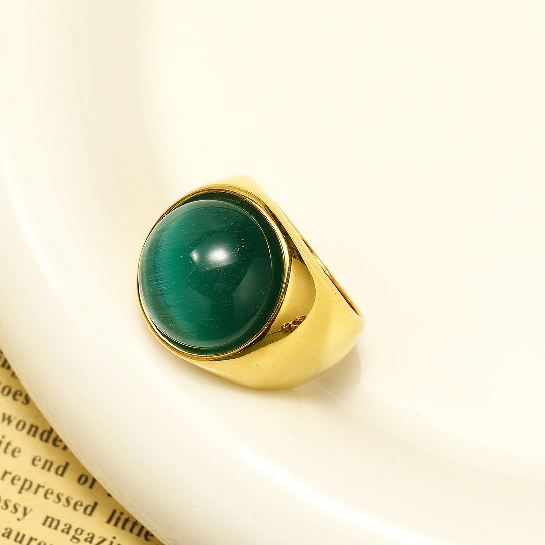 Anello con pietra preziosa grande occhio di gatto Olivenorma