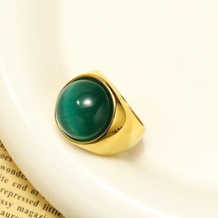 Anello con pietra preziosa grande occhio di gatto Olivenorma