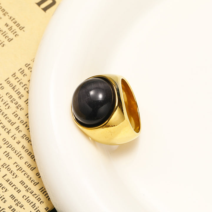 Anello con pietra preziosa grande occhio di gatto Olivenorma