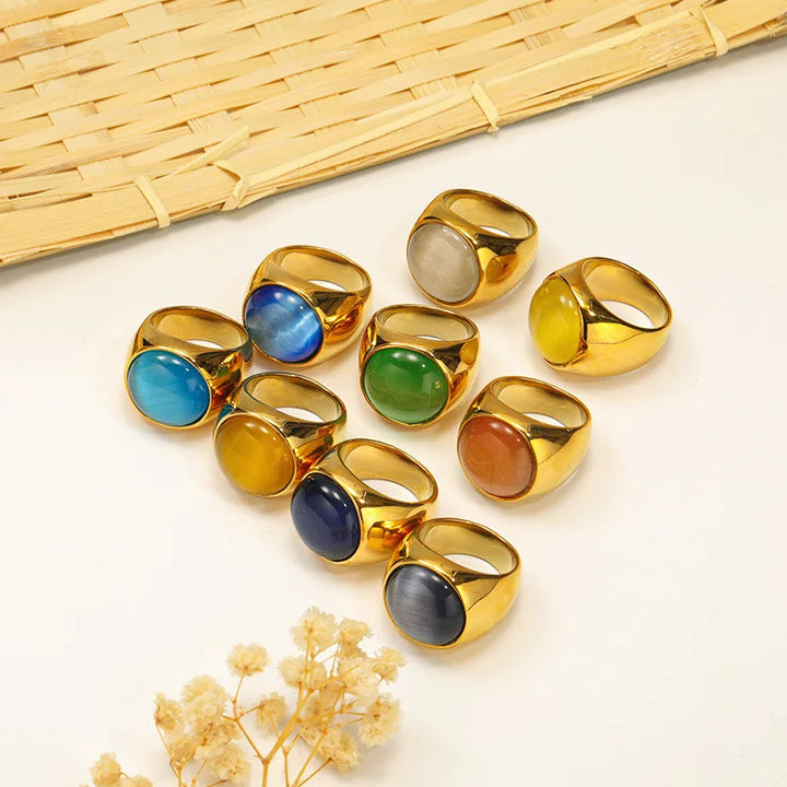 Anello con pietra preziosa grande occhio di gatto Olivenorma