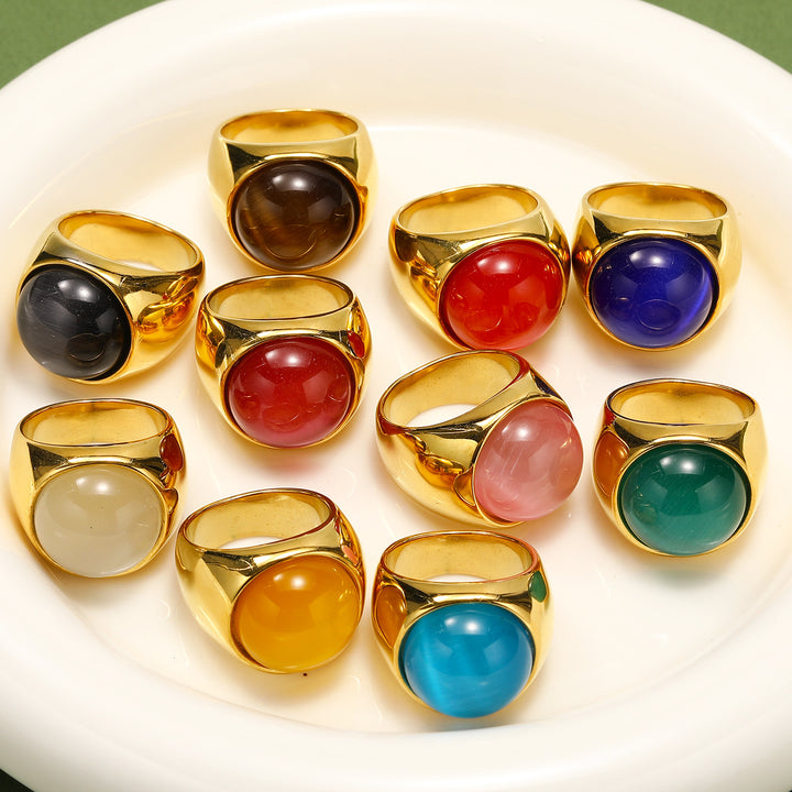 Anello con pietra preziosa grande occhio di gatto Olivenorma