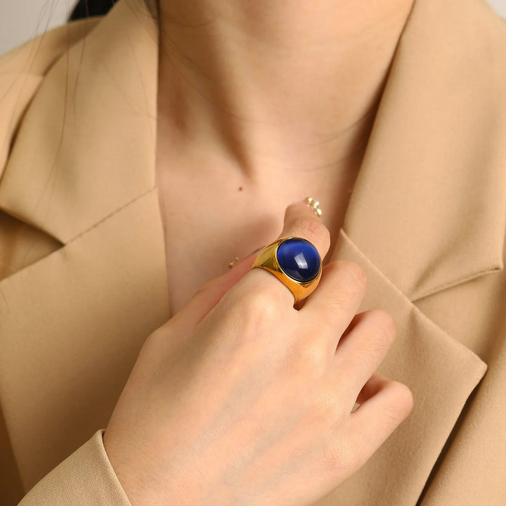 Anello con pietra preziosa grande occhio di gatto Olivenorma