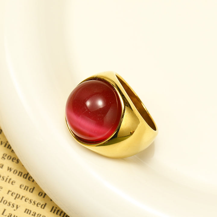 Anello con pietra preziosa grande occhio di gatto Olivenorma