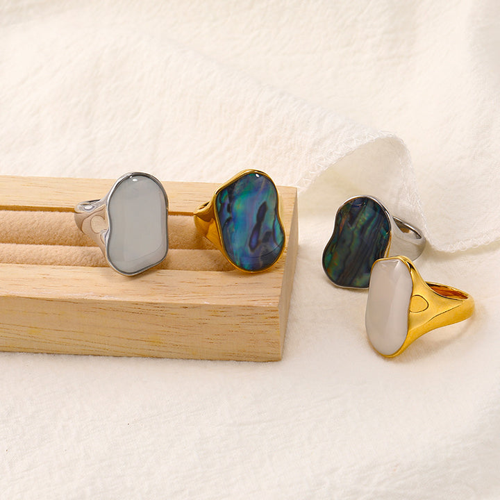 Anello in acciaio al titanio 18K naturale irregolare colorato Olivenorma