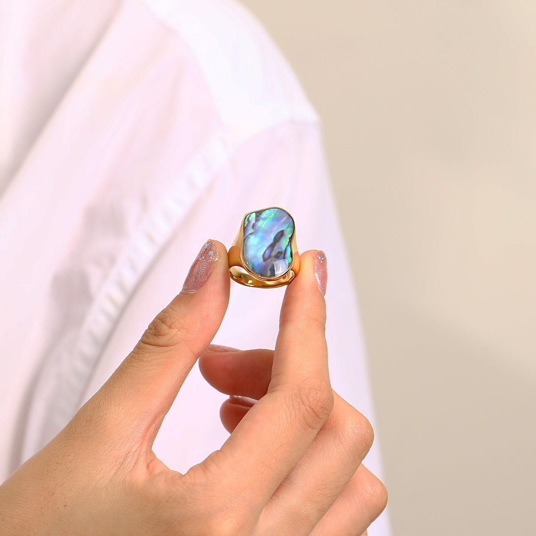 Anello in acciaio al titanio 18K naturale irregolare colorato Olivenorma