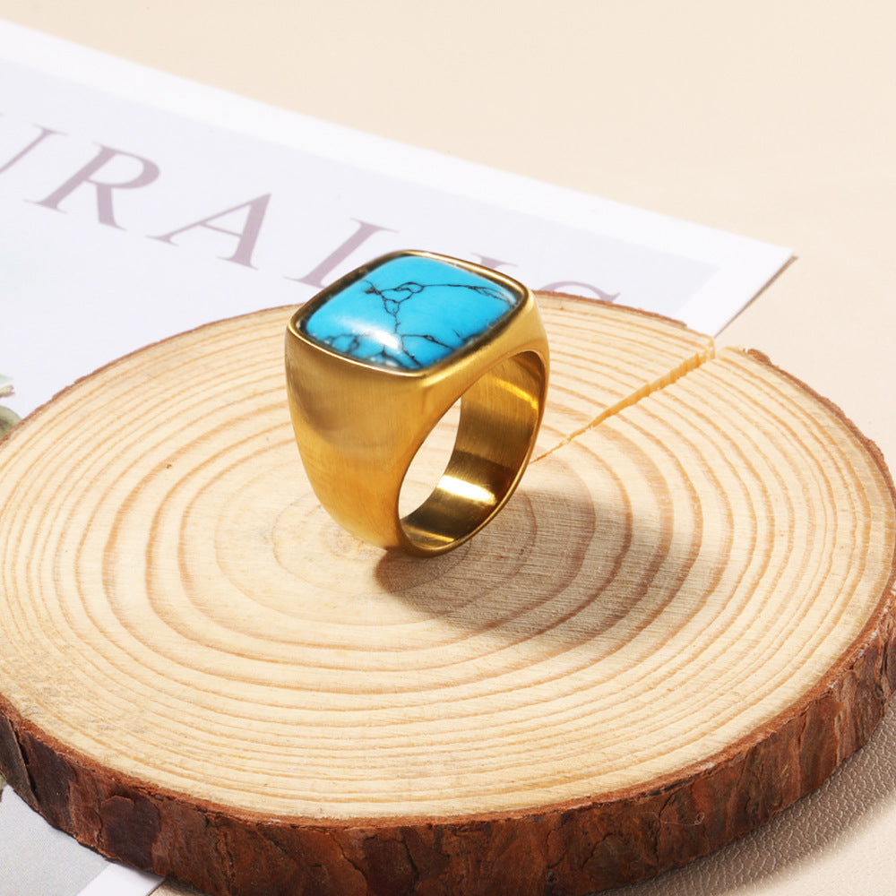 Anello in pietra naturale Olivenorma taglio quadrato placcato oro 18K