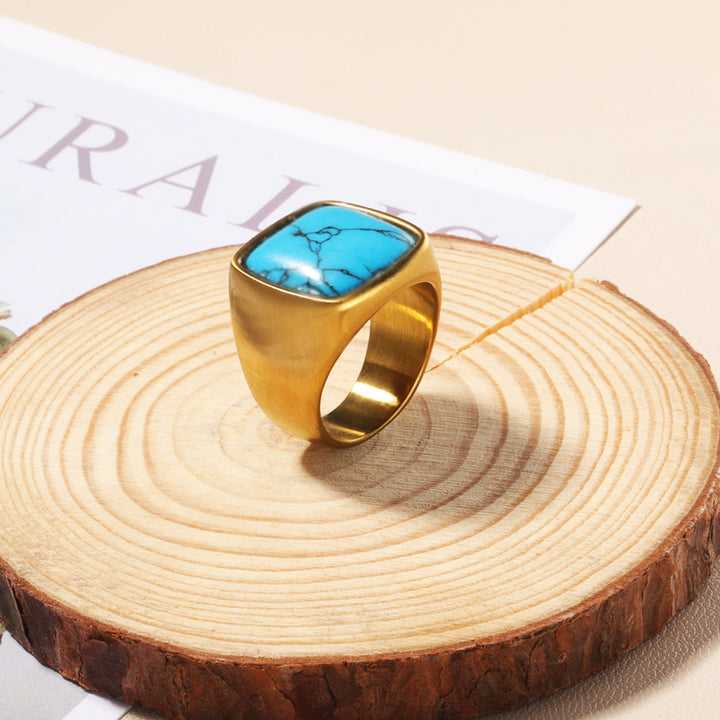 Anello in pietra naturale Olivenorma taglio quadrato placcato oro 18K