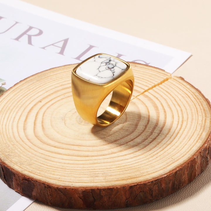 Anello in pietra naturale Olivenorma taglio quadrato placcato oro 18K