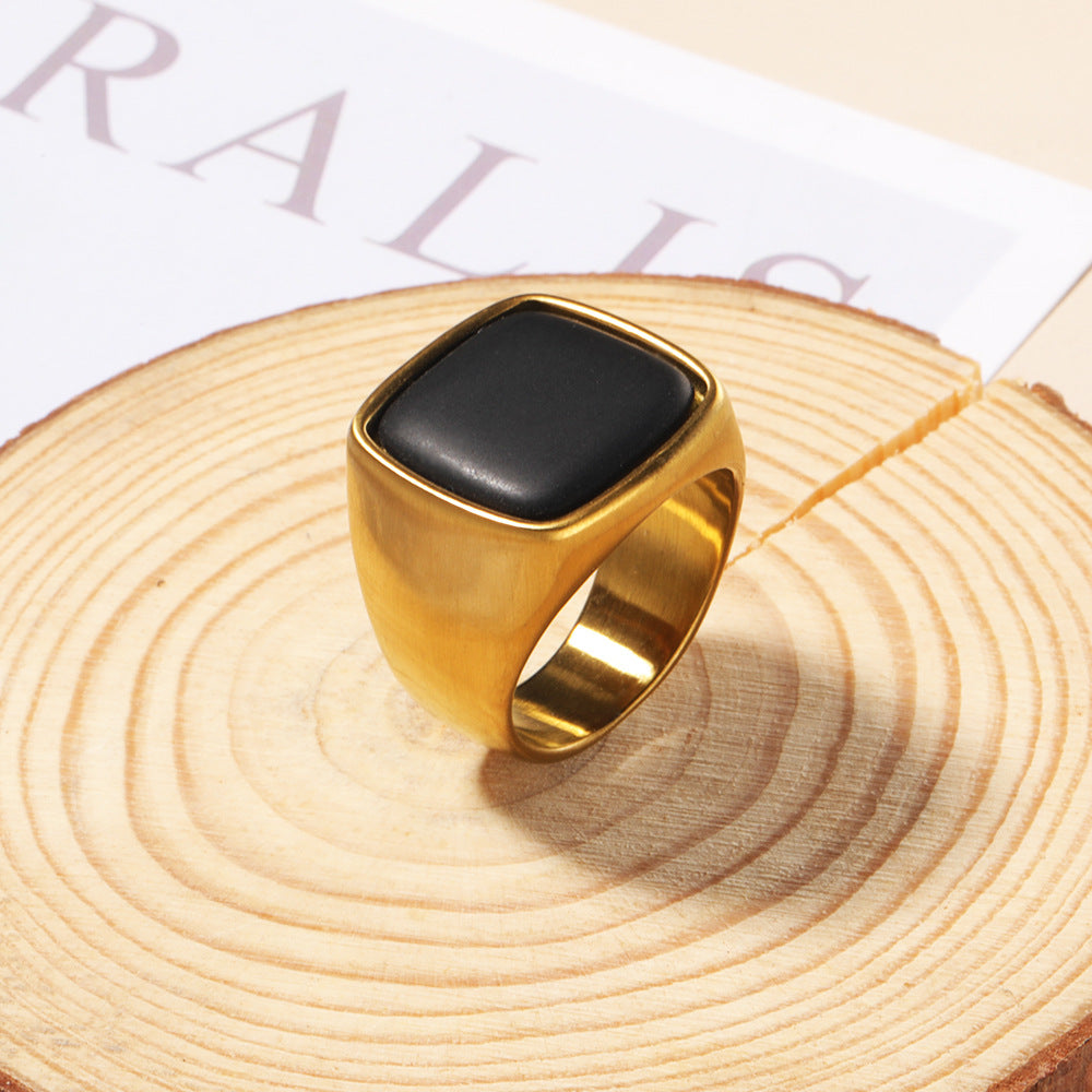 Anello in pietra naturale Olivenorma taglio quadrato placcato oro 18K