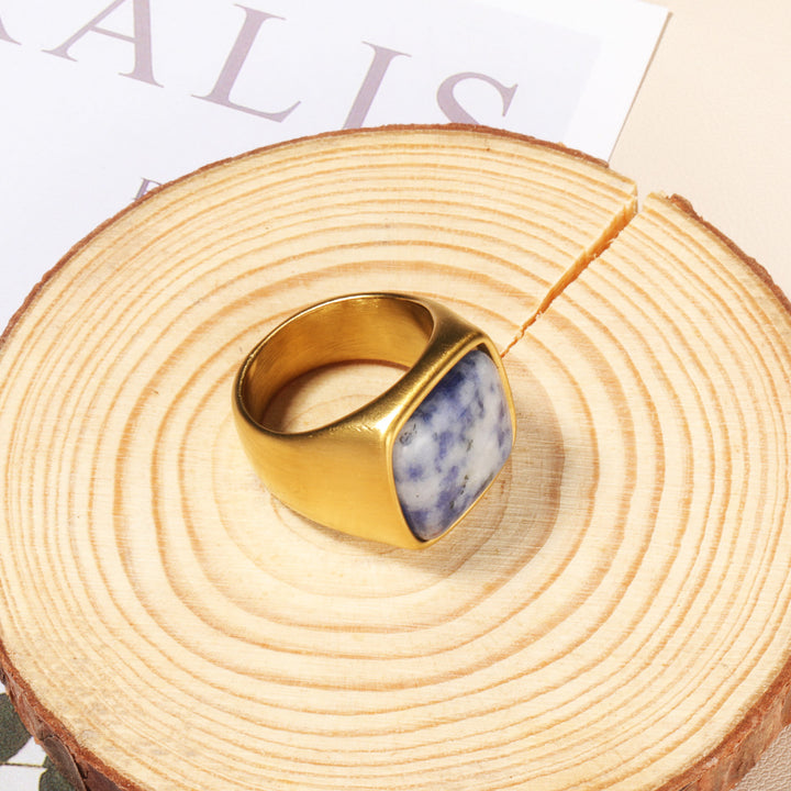 Anello in pietra naturale Olivenorma taglio quadrato placcato oro 18K