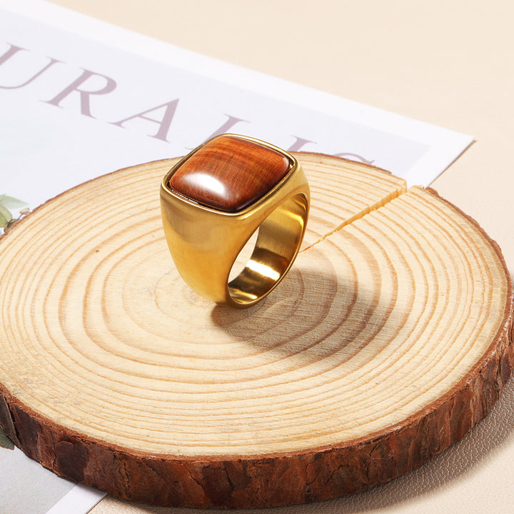 Anello in pietra naturale Olivenorma taglio quadrato placcato oro 18K
