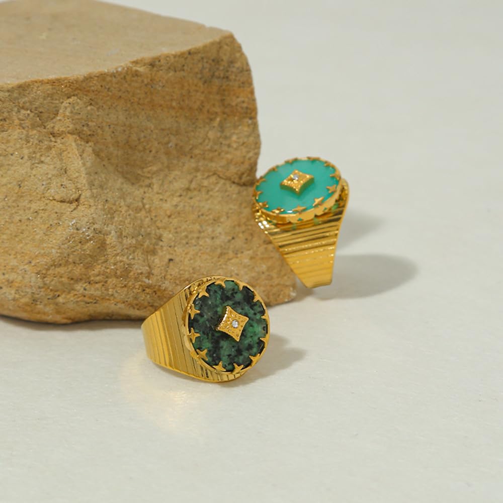 Olivenorma Anello aperto regolabile con artiglio in avventurina verde turchese africana