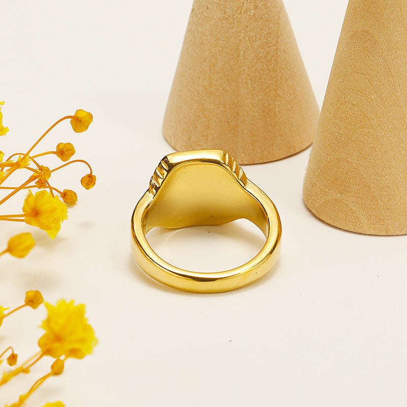 Anello in acciaio al titanio con ossidiana quadrata a strisce retrò Olivenorma