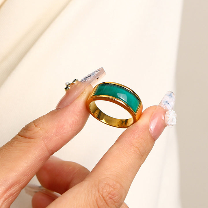 Anello in pietra occhio di gatto verde Olivenorma