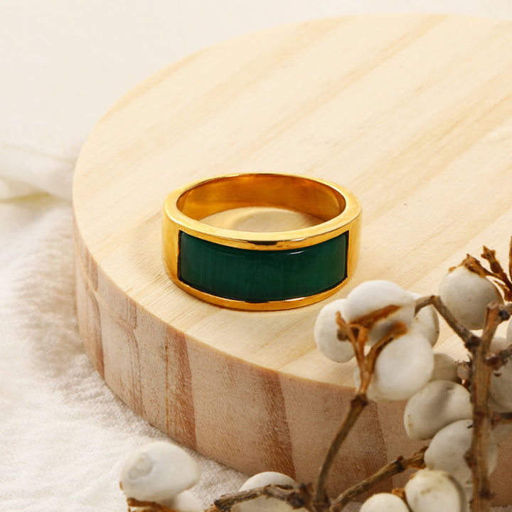 Anello in pietra occhio di gatto verde Olivenorma