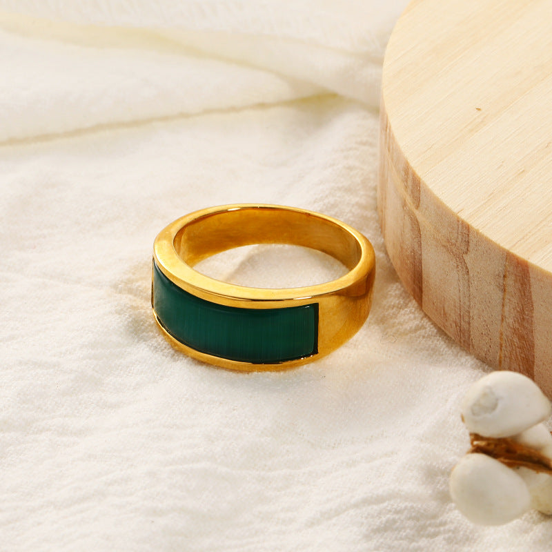 Anello in pietra occhio di gatto verde Olivenorma