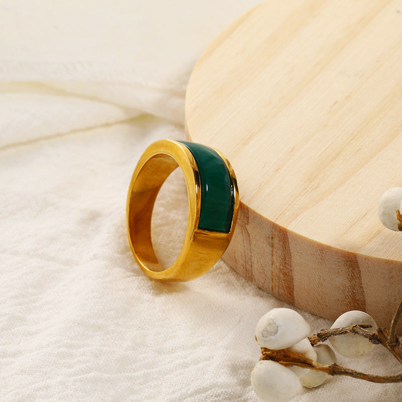 Anello in pietra occhio di gatto verde Olivenorma