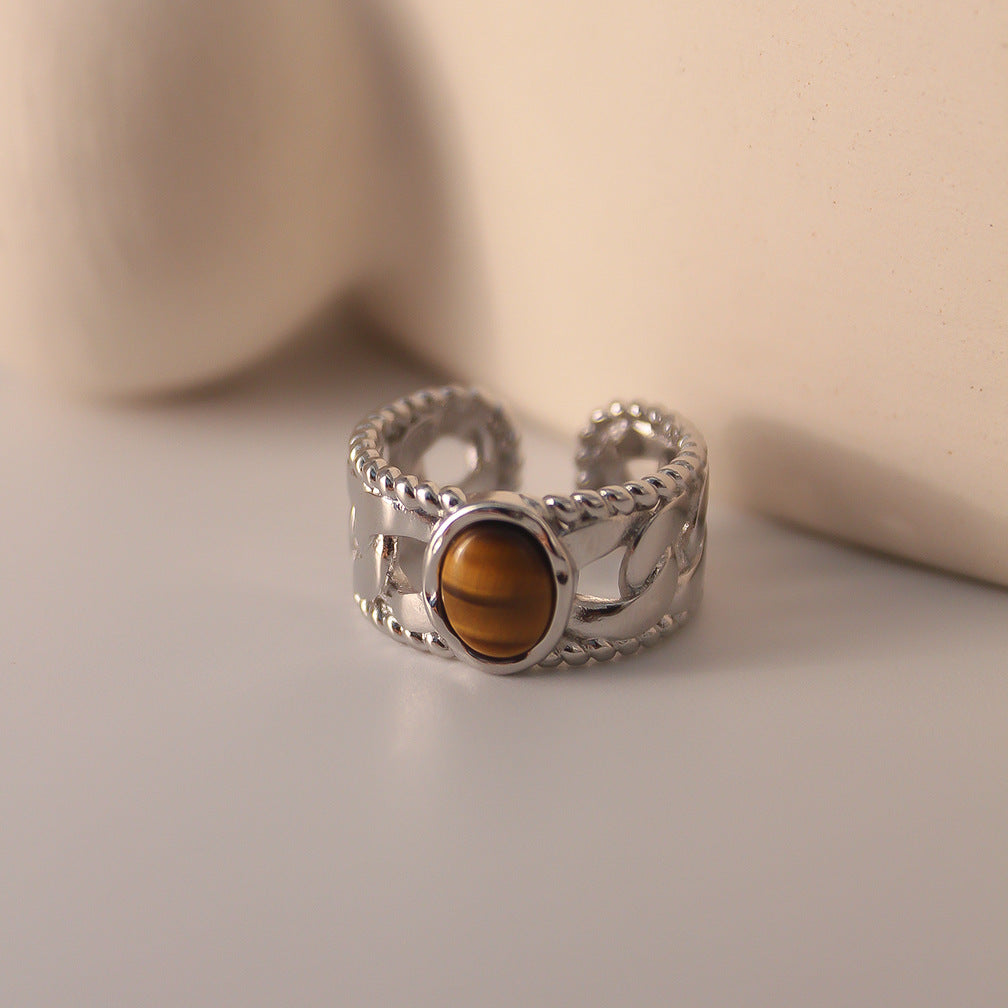 Anello Olivenorma Tiger Eye con larghezza regolabile
