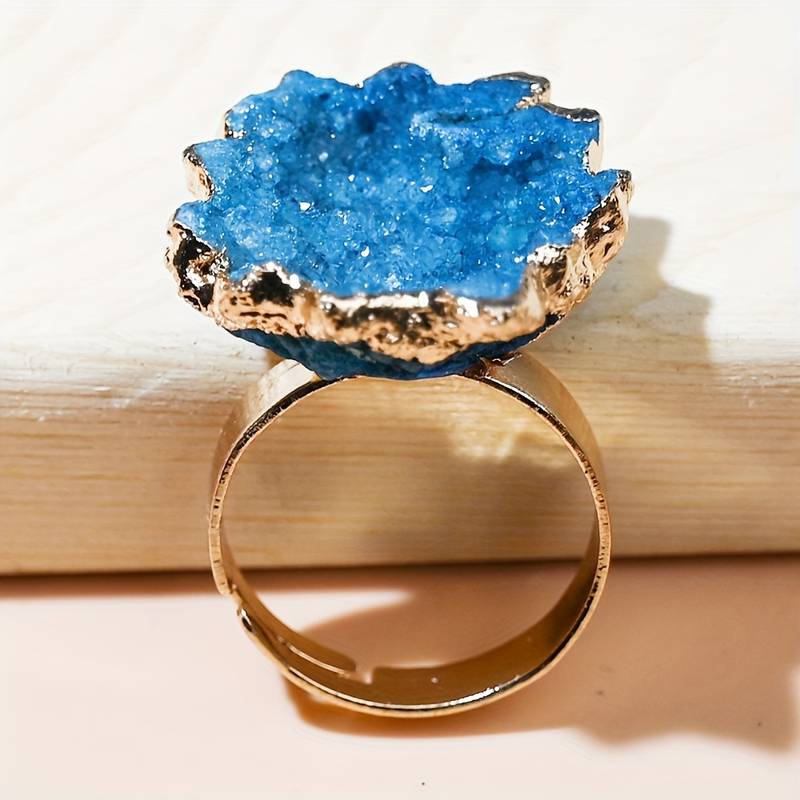 Anello a forma di fiore di sole con cristallo irregolare naturale Olivenorma