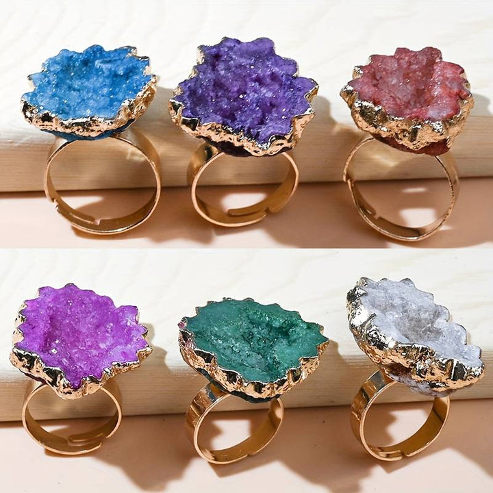 Anello a forma di fiore di sole con cristallo irregolare naturale Olivenorma