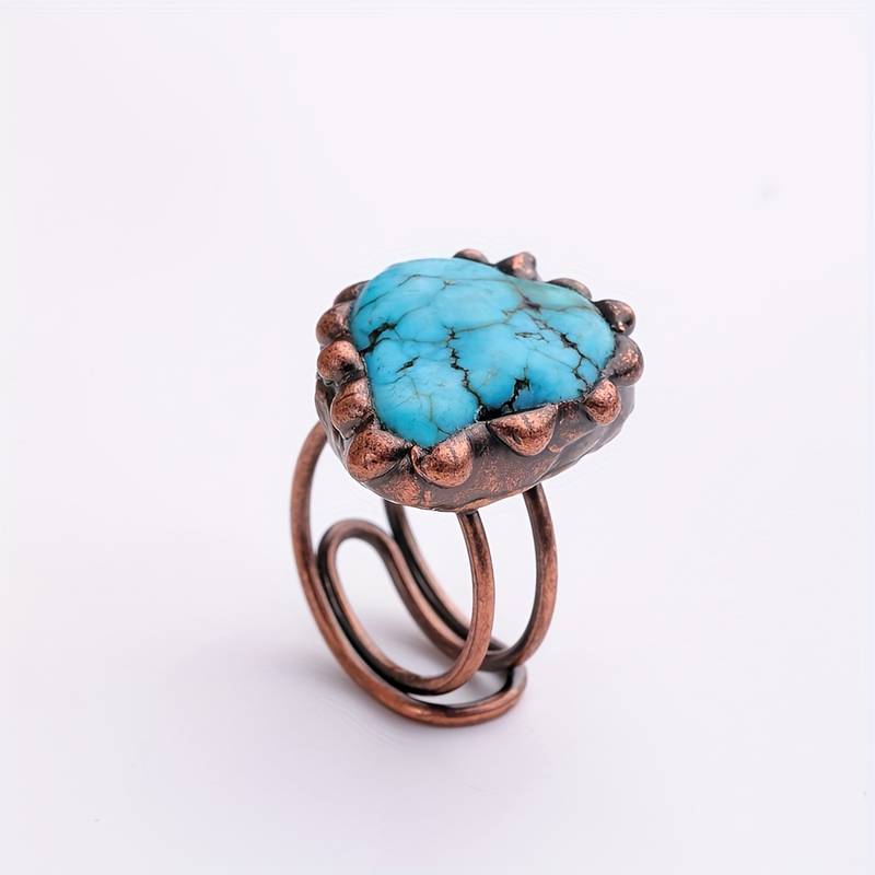 Olivenorma Anello regolabile vintage turchese irregolare