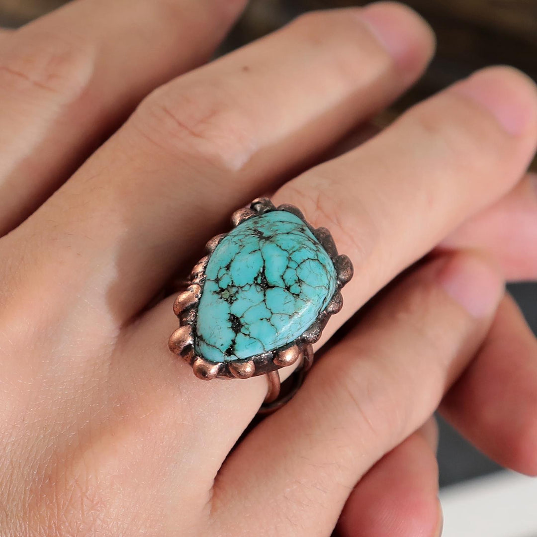 Olivenorma Anello regolabile vintage turchese irregolare