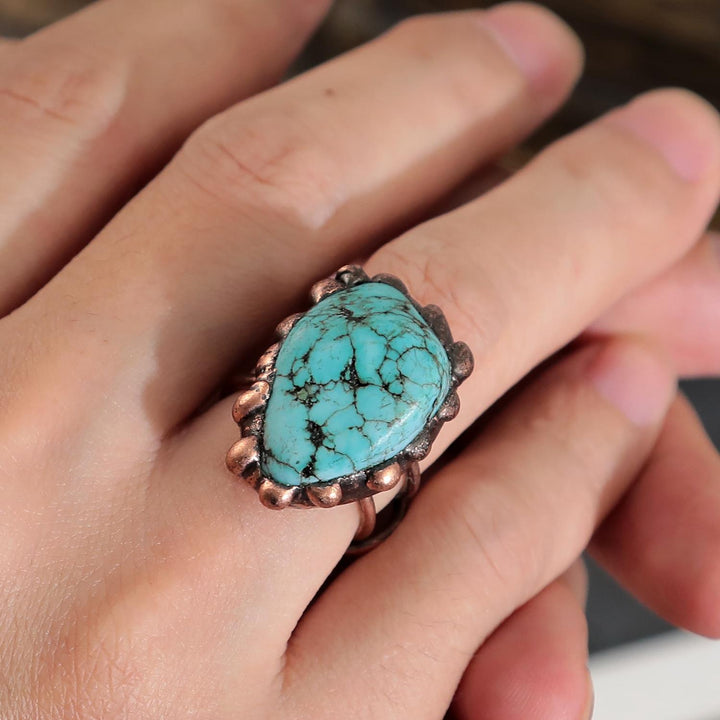 Olivenorma Anello regolabile vintage turchese irregolare