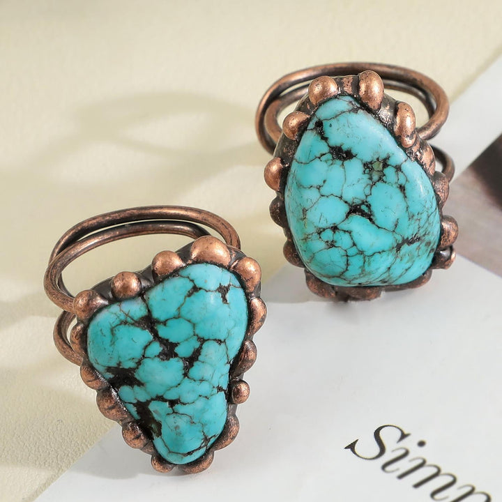 Olivenorma Anello regolabile vintage turchese irregolare