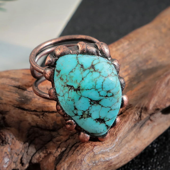 Olivenorma Anello regolabile vintage turchese irregolare
