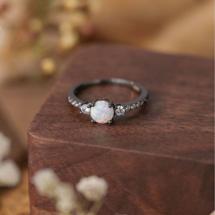 Anello Olivenorma Opal White Zircone S925 Argento Placcato Oro Nero