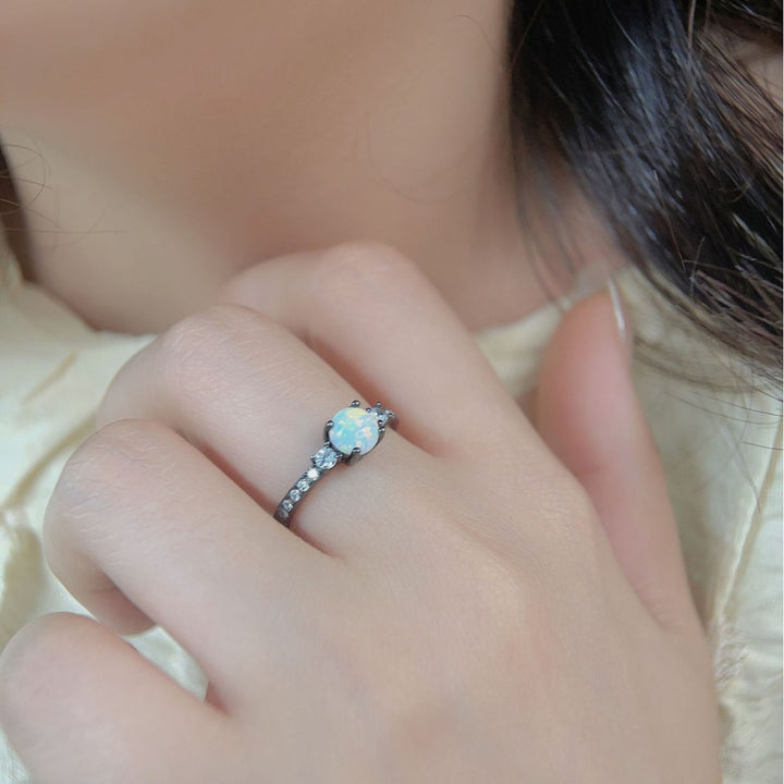 Anello Olivenorma Opal White Zircone S925 Argento Placcato Oro Nero