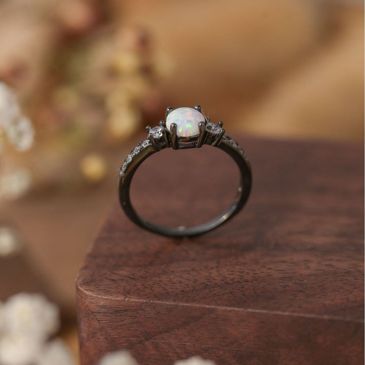 Anello Olivenorma Opal White Zircone S925 Argento Placcato Oro Nero