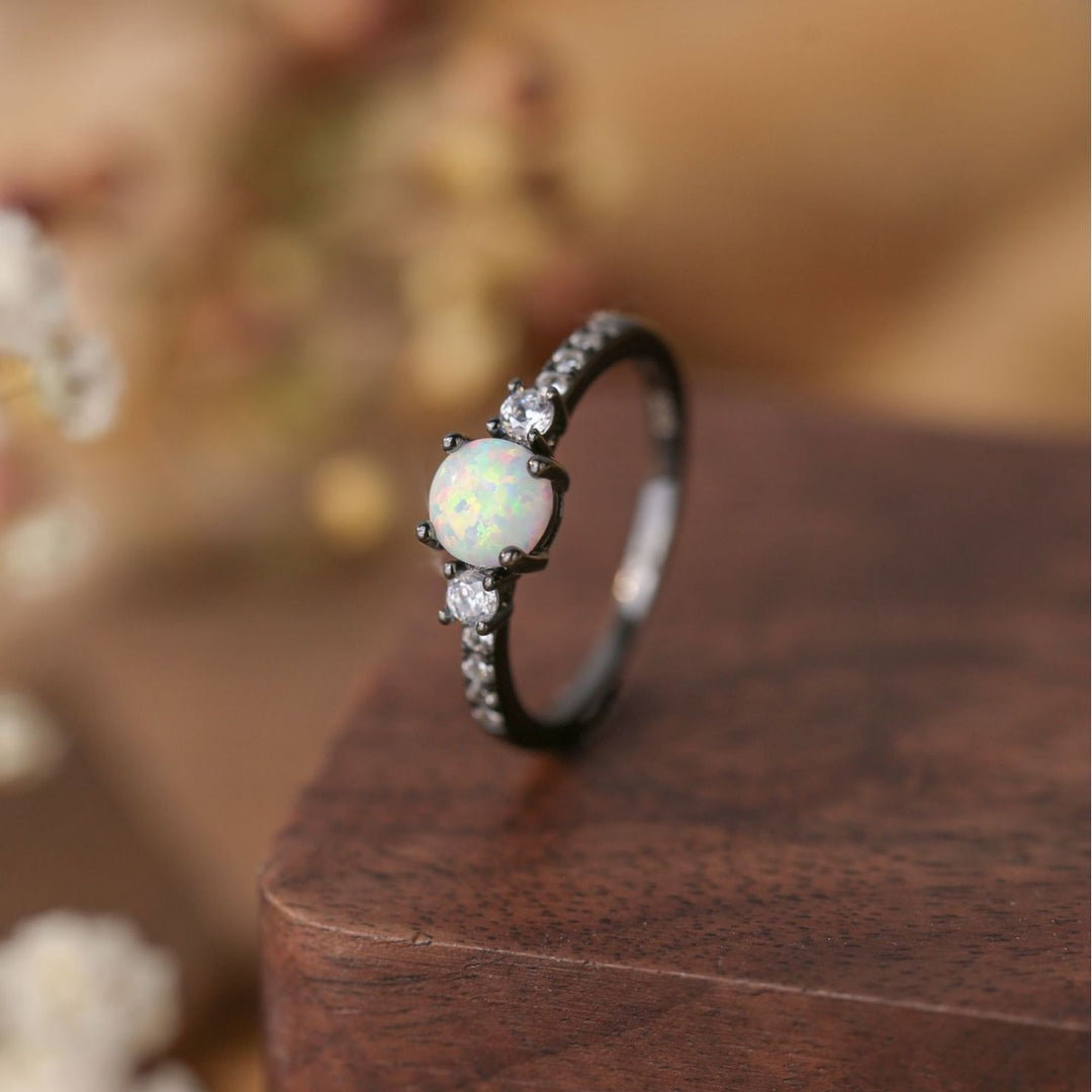Anello Olivenorma Opal White Zircone S925 Argento Placcato Oro Nero