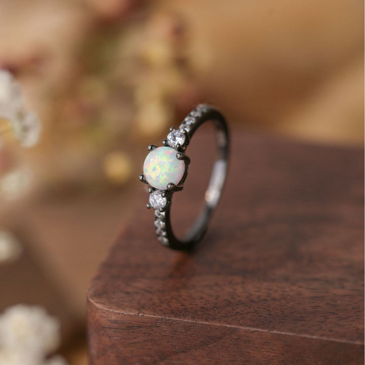 Anello Olivenorma Opal White Zircone S925 Argento Placcato Oro Nero