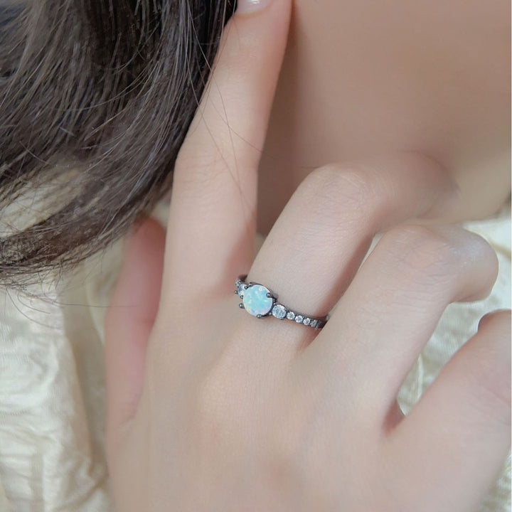 Anello Olivenorma Opal White Zircone S925 Argento Placcato Oro Nero