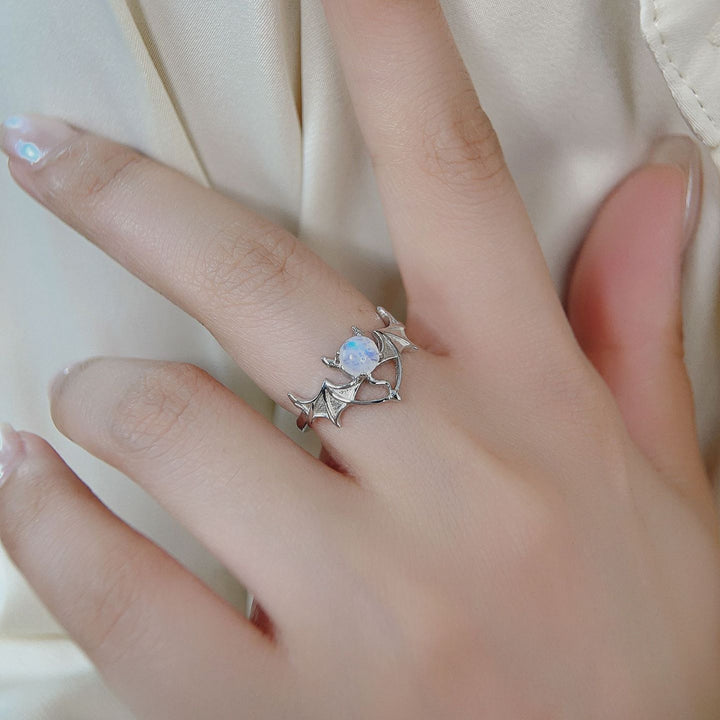 Anello in argento S925 con motivo a pipistrello in pietra di luna Olivenorma