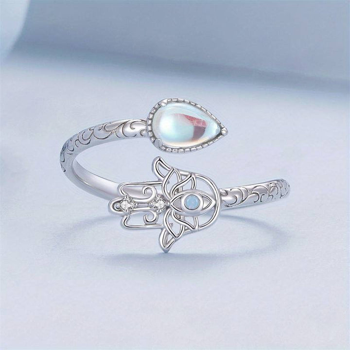 Anello Olivenorma Moonstone Hamsa Symbol Wrap S925