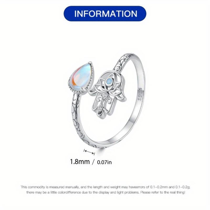 Anello Olivenorma Moonstone Hamsa Symbol Wrap S925