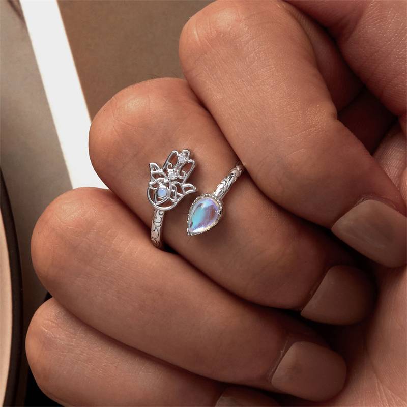 Anello Olivenorma Moonstone Hamsa Symbol Wrap S925