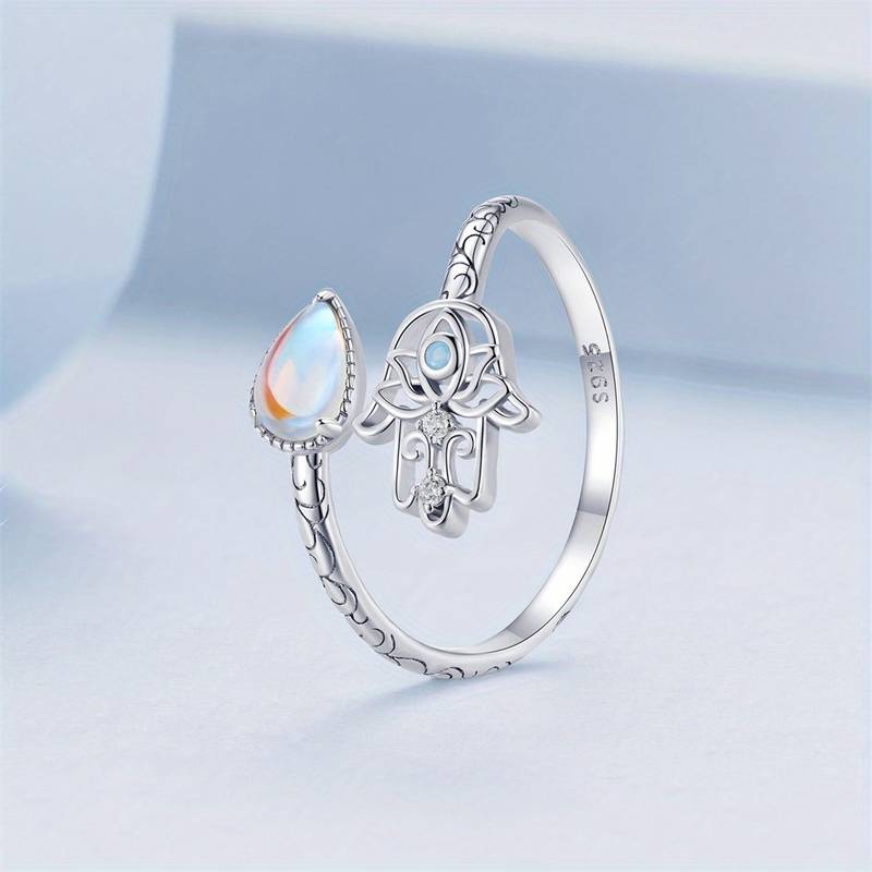 Anello Olivenorma Moonstone Hamsa Symbol Wrap S925