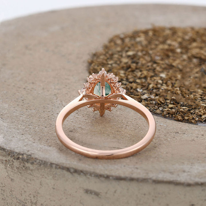 Anello di fidanzamento Olivenorma Vintage in agata muschiata e zircone bianco