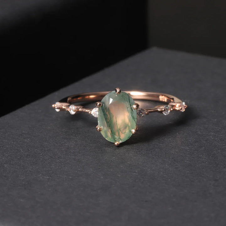 Anello Olivenorma in argento placcato oro 18K con agata muschiata