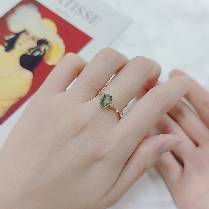 Anello Olivenorma in argento placcato oro 18K con agata muschiata